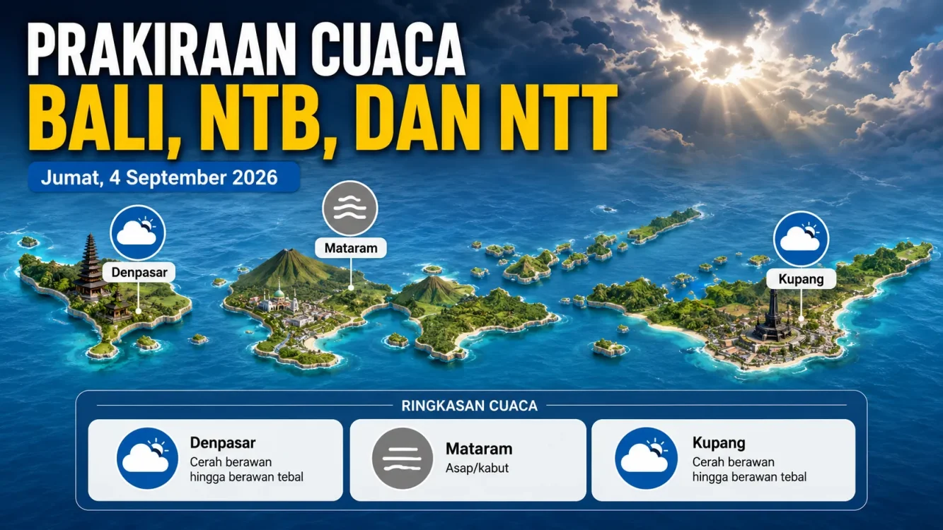Cuaca Besok Bali, NTB dan NTT Denpasar-Kupang Berawan, Mataram Berpotensi Kabut