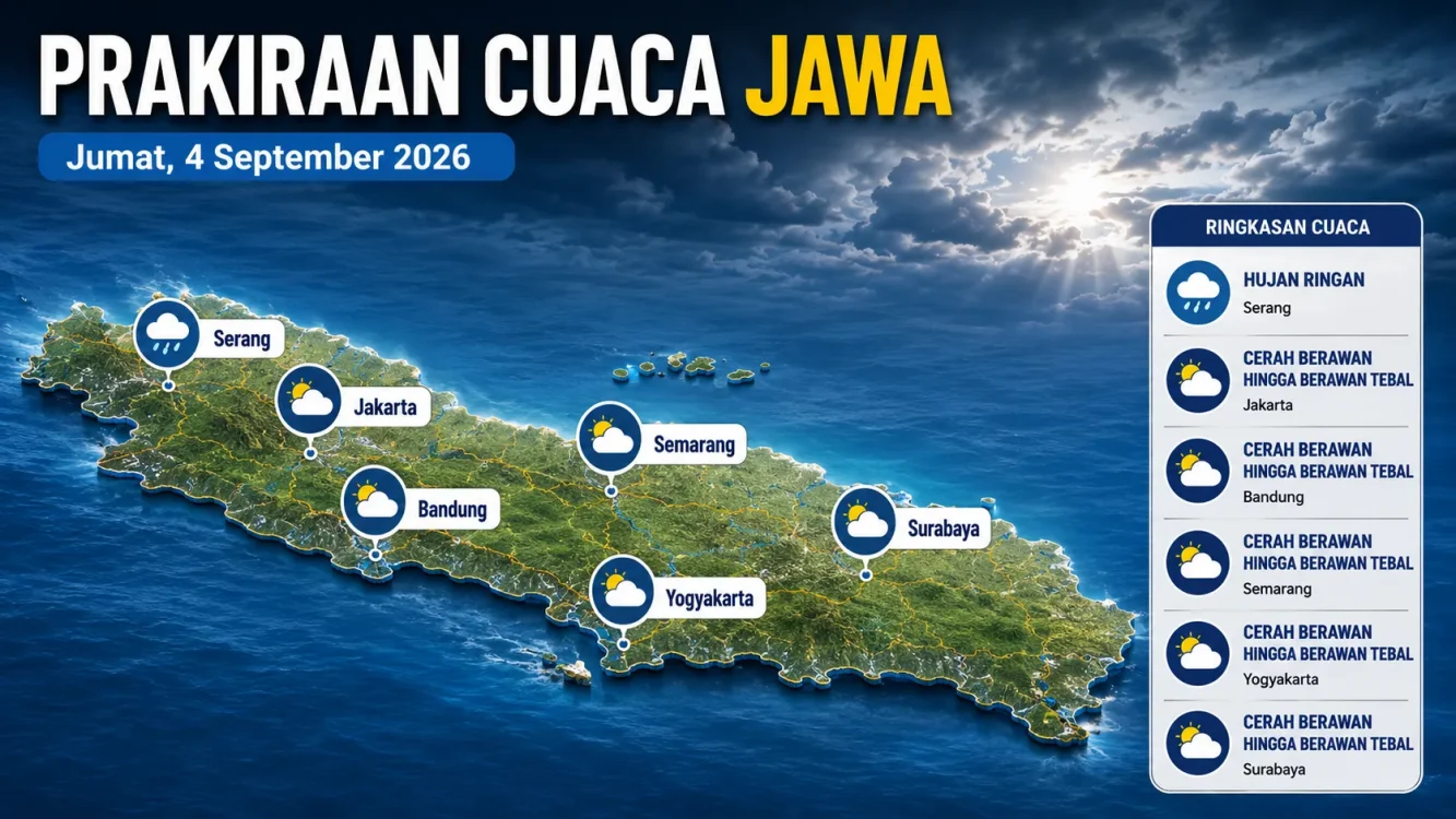 Cuaca Besok Jawa 4 September 2026 Serang Hujan Ringan, Jakarta hingga Surabaya Berawan