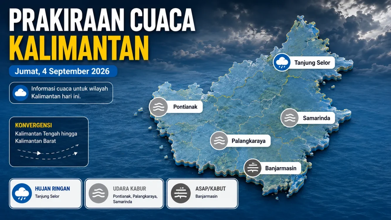 Cuaca Besok Kalimantan 4 September 2026 Tanjung Selor Hujan, Pontianak-Samarinda Udara Kabur