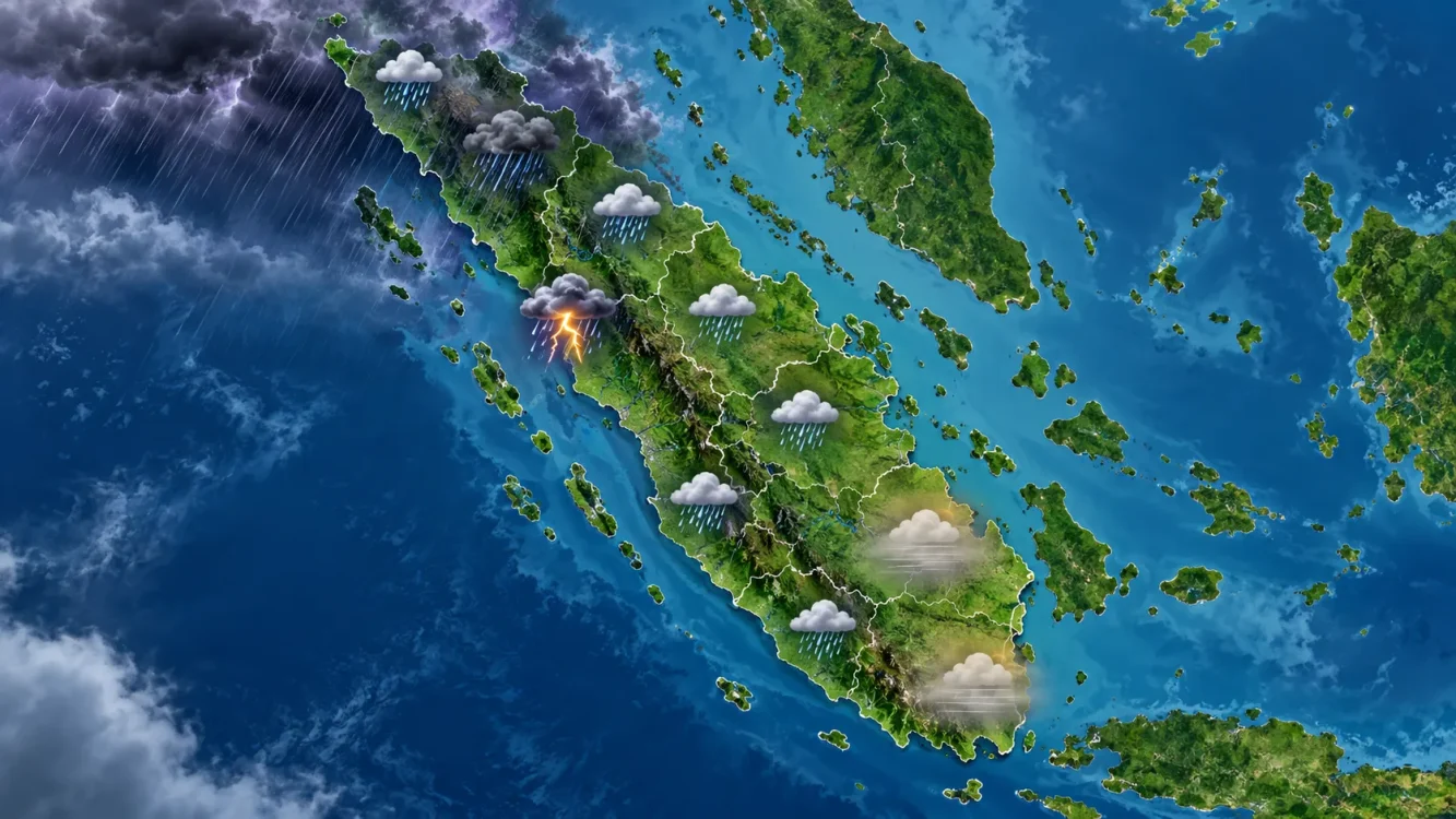 Cuaca Besok Sumatera 11 September 2026, Padang Hujan Petir dan Medan Hujan Sedang