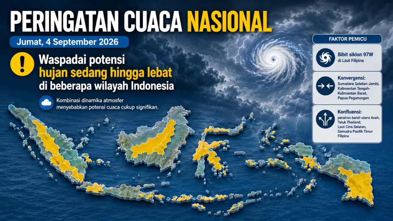 Peringatan Cuaca Besok 4 September 2026 BMKG Waspadai Hujan Sedang hingga Lebat di Sejumlah Wilayah