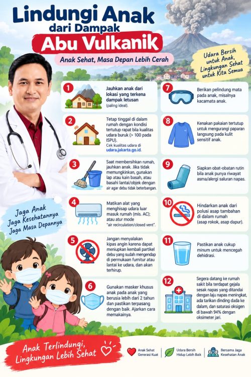: Paparan abu vulkanik dapat berdampak terhadap kesehatan setiap orang. Apalagi terhadap anak terutama pada kulit, mata, dan saluran pernapasan. Karena itu, orang tua diminta meningkatkan perlindungan terhadap anak ketika berada di wilayah yang terdampak abu vulkanik. - Foto: Mc.Demak
