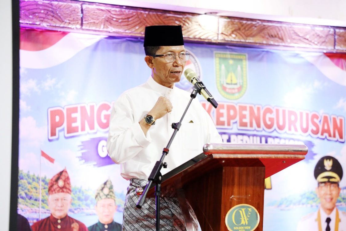 : Wali kota Batam, Amsakar Achmad, menyampaikan, sambutan saat menghadiri Pengukuhan Pengurus GMPP Kota Batam di Golden View Hotel, Bengkong, Sabtu (12/9/2026). HUMAS DISKOMINFO BATAM / RUMAWI