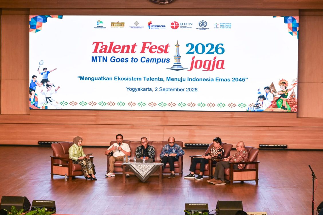 : Kementerian PPN/Bappenas bersama Institut Seni Indonesia (ISI) Yogyakarta berkolaborasi memperkuat ekosistem Manajemen Talenta Nasional (MTN) melalui perguruan tinggi dengan menyelenggarakan “Talent Fest 2026 MTN Goes to Campus: Menguatkan Ekosistem Talenta, Menuju Indonesia Emas 2045” di Auditorium Concert Hall ISI Yogyakarta, Daerah Istimewa Yogyakarta, Rabu (2/9/2026). (Dok. Bappenas)