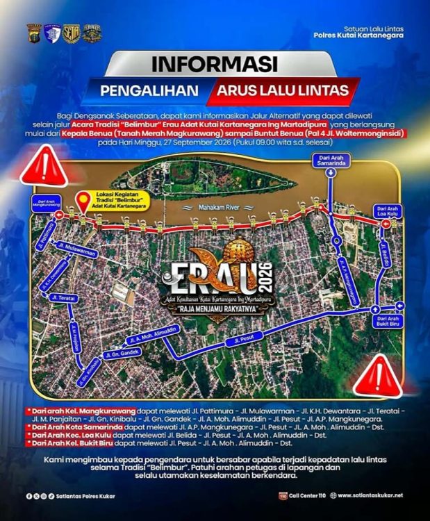 Belimbur Erau Adat Kutai 2026, Satlantas Kukar Siapkan Jalur Alternatif