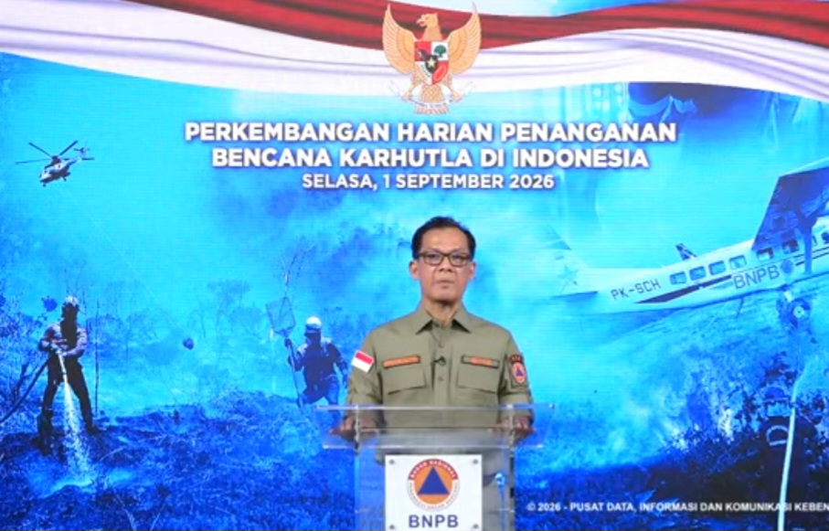 : Plt. Kepala Pusat Data, Informasi dan Komunikasi Kebencanaan BNPB, Berton SP Panjaitan, dalam siaran pers Update Penanganan Karhutla di Indonesia, Selasa (1/9/2026)/ (VC Video BNPB)