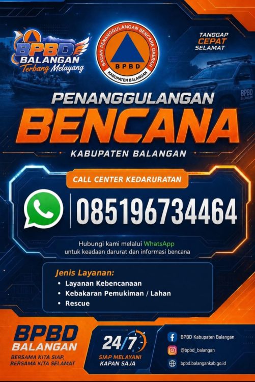 : Badan Penanggulangan Bencana Daerah (BPBD) Kabupaten Balangan resmi membuka, Call Center Kedaruratan untuk memudahkan masyarakat melaporkan kejadian bencana dan meminta bantuan secara cepat - Foto: Mc.Balangan.