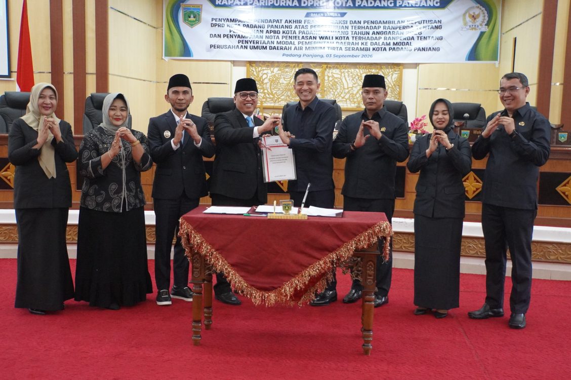 : DPRD Setujui Perubahan APBD 2026, Pemko Ajukan Ranperda Penyertaan Modal Perumdam Tirta Serambi. (foto: MC Padang Panjang)