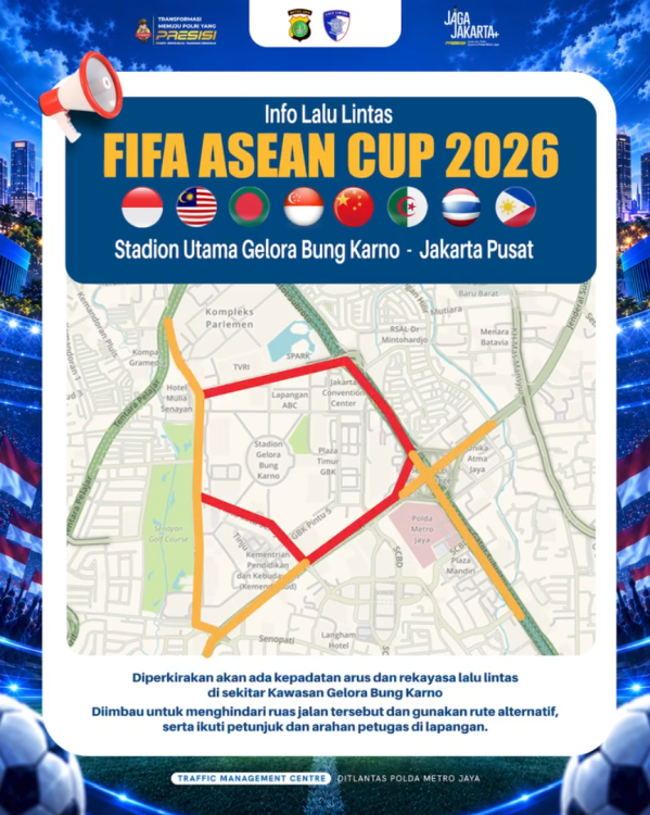 FIFA ASEAN Cup 2026 Digelar di GBK, Polda Metro Jaya Imbau Warga Antisipasi Kepadatan