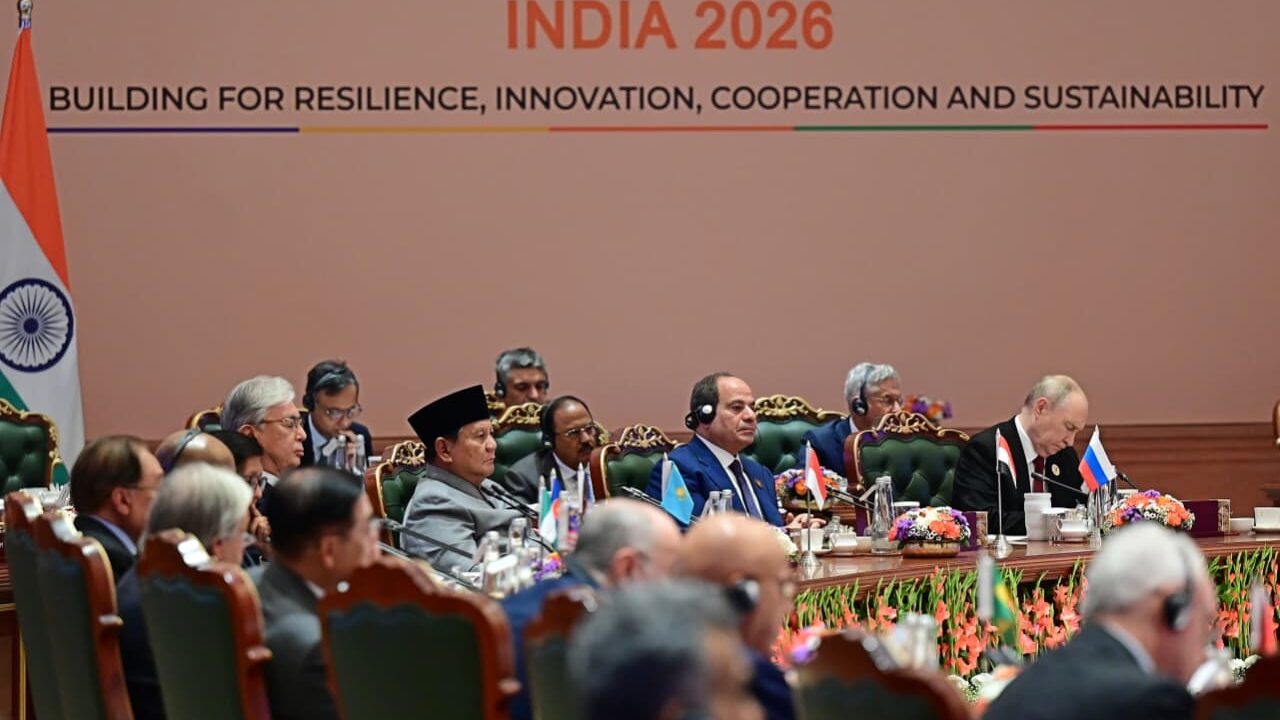 : Presiden Prabowo Subianto saat menghadiri Konferensi Tingkat Tinggi (KTT) BRICS 2026 di Bharat Mandapam, New Delhi, Republik India, pada Minggu (13/9/2026). Foto: BPMI Setpres/Muchlis Jr