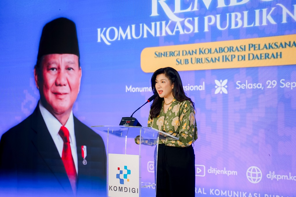 : Dirjen Komunikasi Publik dan Media Fifi Aleyda Yahya memberikan sambutan saat membuka Workshop Rembuk Komunikasi Publik Nasional di Monumen Pers Nasional, Kota Solo.