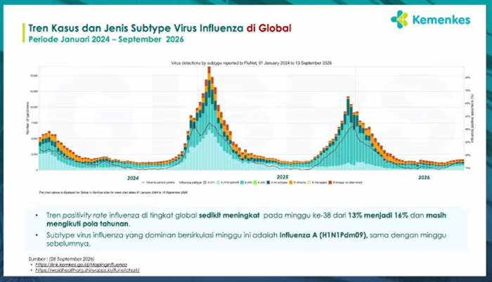 : Tren kasus dan jenis subtipe virus influenza secara global (Sumber: Kemenkes)