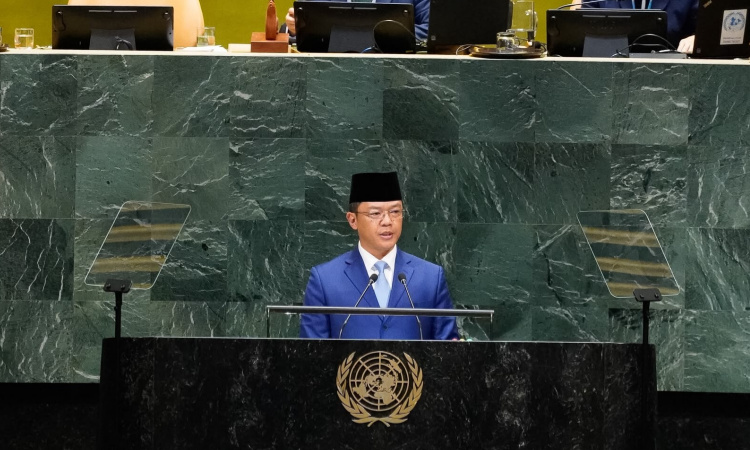 : Menteri Luar Negeri RI Sugiono kembali menyuarakan dukungan bagi rakyat Palestina di Sidang Majelis Umum Perserikatan Bangsa-Bangsa (PBB) ke-81 di New York, Amerika Serikat, Sabtu (26/9/2026). (Foto: Kemlu RI)