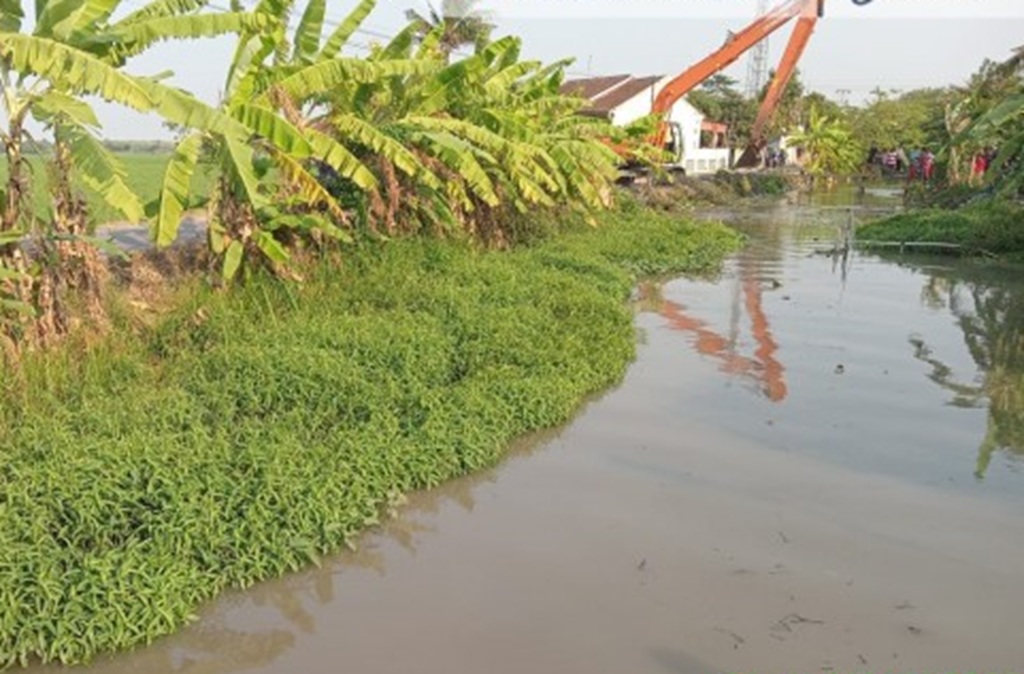 : Kementerian Pekerjaan Umum (PU) melalui Balai Besar Wilayah Sungai (BBWS) Citarum melaksanakan kegiatan normalisasi Saluran Sekunder (SS) Tambun di Desa Karyamakmur, Kecamatan Batujaya, Kabupaten Karawang, Jawa Barat. (Foto: Humas Kemen PU)
