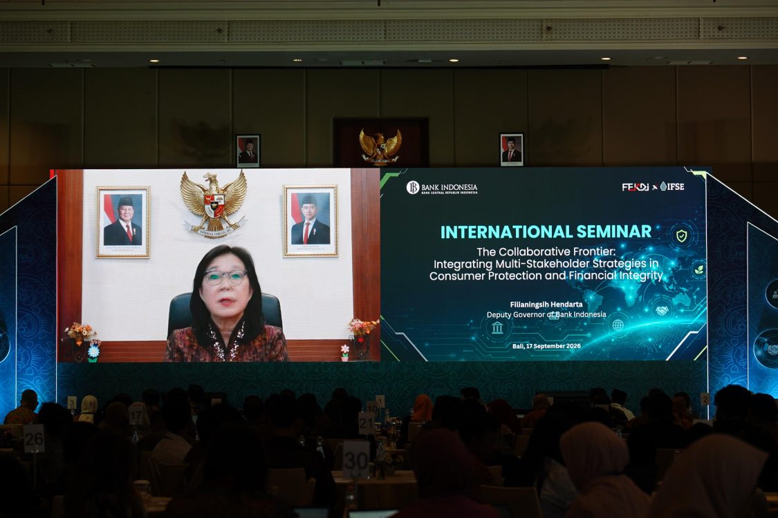 : Deputi Gubernur Bank Indonesia, Filianingsih Hendarta, saat membuka seminar internasional bertema 'The Collaborative Frontier: Integrating Multi-Stakeholder Strategies in Consumer Protection and Financial Integrity' di Bali, 17–18 September 2026. (Dok. Bank Indonesia)