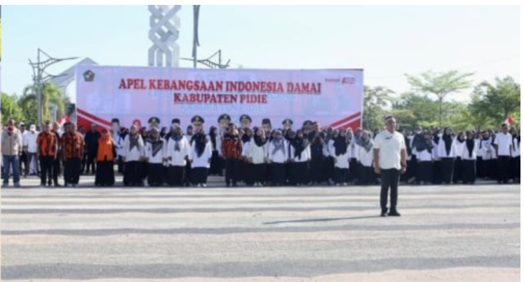 : Apel Gelar Kebangsaan Indonesia Damai Tahun 2026 di Halaman Gedung Pidie Convention Center (PCC), Rabu (9/9/2026).