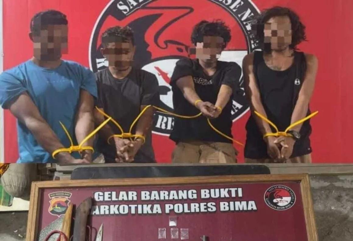 Polres Bima Tangkap Empat Pelaku Narkoba Bersenjata Api Rakitan