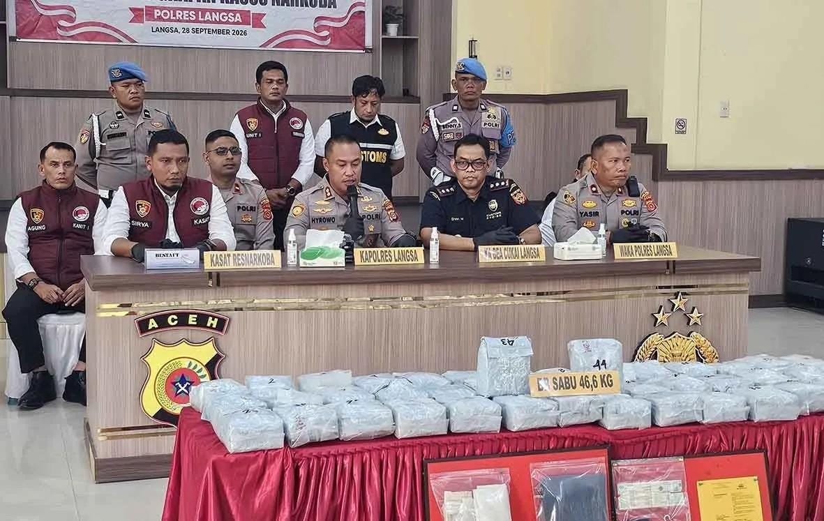 Polres Langsa Gagalkan Peredaran 46,6 Kg Sabu Diduga dari Malaysia