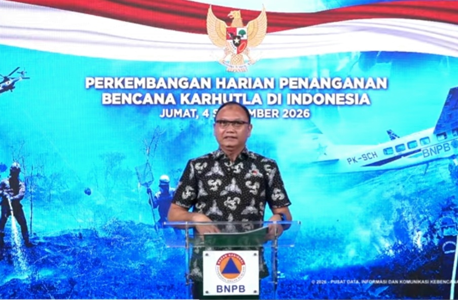 : Kasubdit 3 Direktorat Tindak Pidana Tertentu Bareskrim Polri, Kombes Pol. Pipit Subiyanto saat Konferensi Pers Update Penanganan Kebakaran Hutan dan Lahan di Indonesia, Jumat (4/9/2026). (SC Video BNPB)