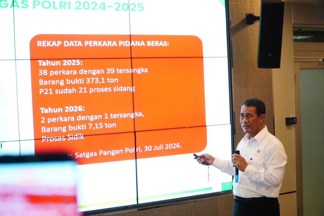: Mentan Andi Amran Sulaiman saat menjelaskan temuan hasil operasi dari Satgas Pangan Polri. (Dok. Kementan)