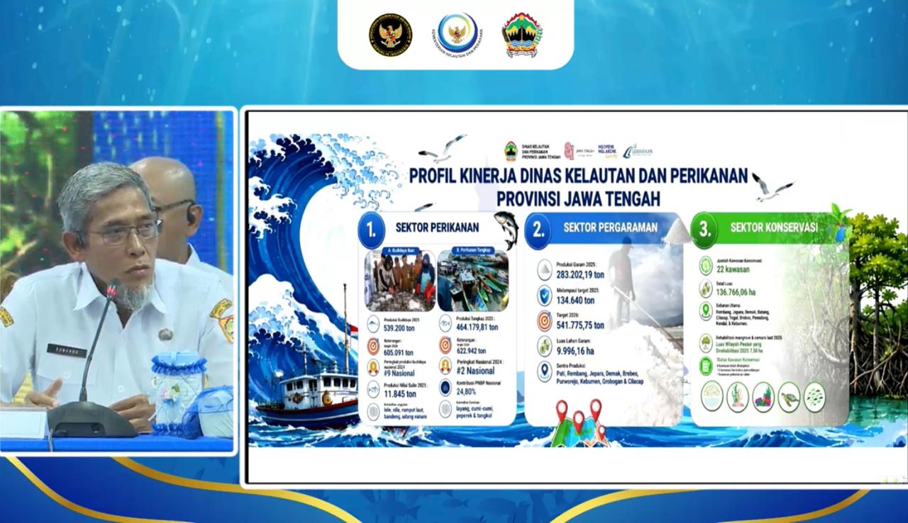 : Sekretaris Daerah Provinsi Jawa Tengah Sumarno dalam Sosialisasi Peraturan Presiden Nomor 74 Tahun 2026 tentang Gerakan Memasyarakatkan Makan Ikan. (Foto: Pasha Yudha Ernowo Infopublik/Igid/Youtube KKP)