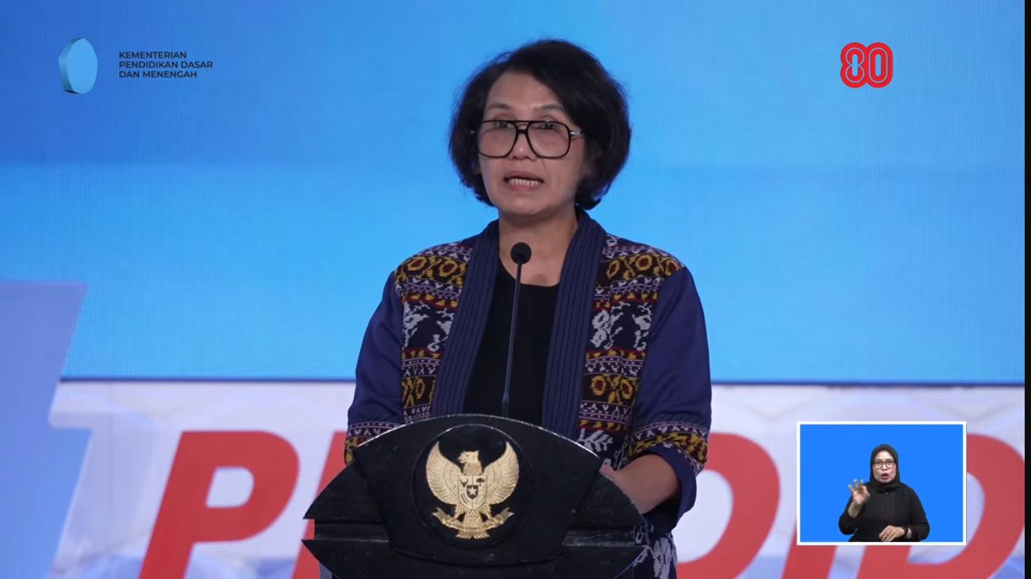 : Sekretaris Jenderal Kementerian Pendidikan Dasar dan Menengah (Kemendikdasmen), Suharti. (Foto: Pasha Yudha Ernowo Infopublik.id/Youtube Kemendikdasmen)