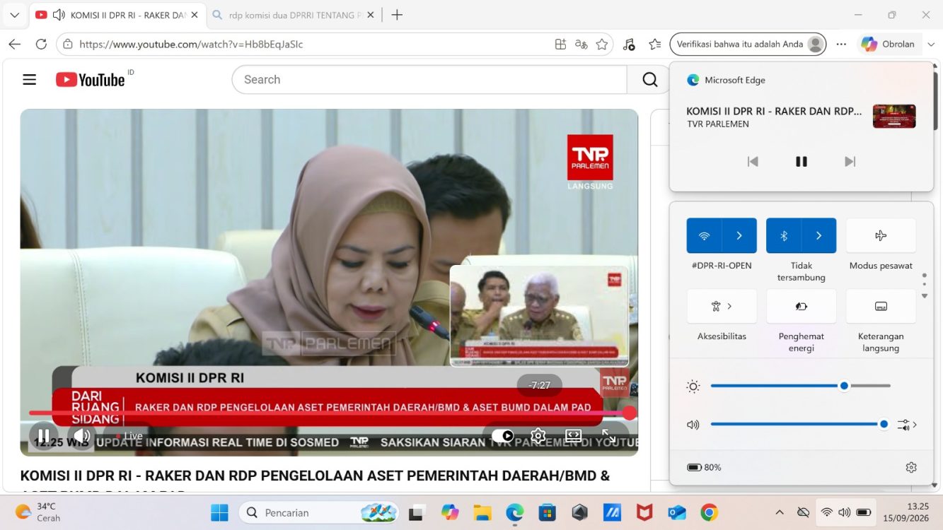 : Wakil Gubernur Gorontalo Idah Syahidah Rusli Habibie saat memaparkan sejumlah persoalan dan kebutuhan penataan pertanahan di Gorontalo dalam Rapat Kerja dan Rapat Dengar Pendapat (RDP) Komisi II DPR RI, Selasa (15/9/2026), di Gedung Nusantara DPR RI, Senayan, Jakarta. (Foto BPG).