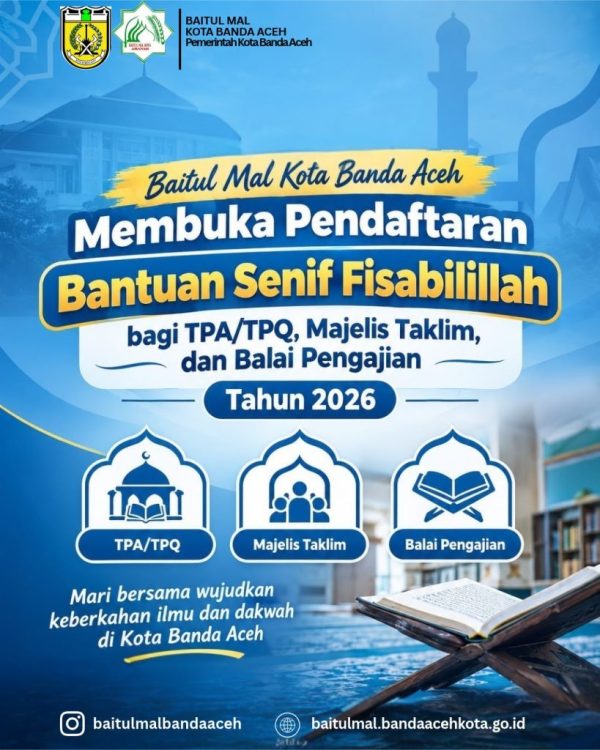 Baitul Mal Banda Aceh Buka Bantuan Fisabilillah bagi Pengajar dan Lembaga Pengajian