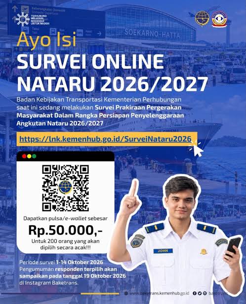 : Badan Kebijakan Transportasi (Baketrans) Kementerian Perhubungan melaksanakan Survei Prakiraan Pergerakan Masyarakat untuk memetakan rencana mobilitas masyarakat selama masa Natal 2026 dan Tahun Baru 2027 (Nataru 2026/2027). (Foto: Humas Kemenhub)