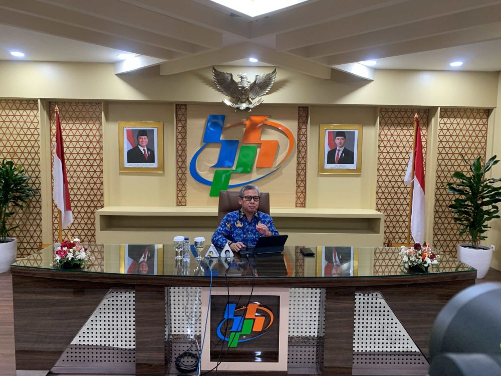 : Deputi Bidang Statistik Distribusi dan Jasa Badan Pusat Statistik (BPS) Ateng Hartono menyampaikan paparan saat pemaparan Berita Resmi Statistik (BRS) di Kantor BPS Pusat, Jalan Dr. Sutomo, Pasar Baru, Jakarta Pusat, Kamis (1/10/2026). (Foto: Irsyad F Gani/InfoPublik-M)