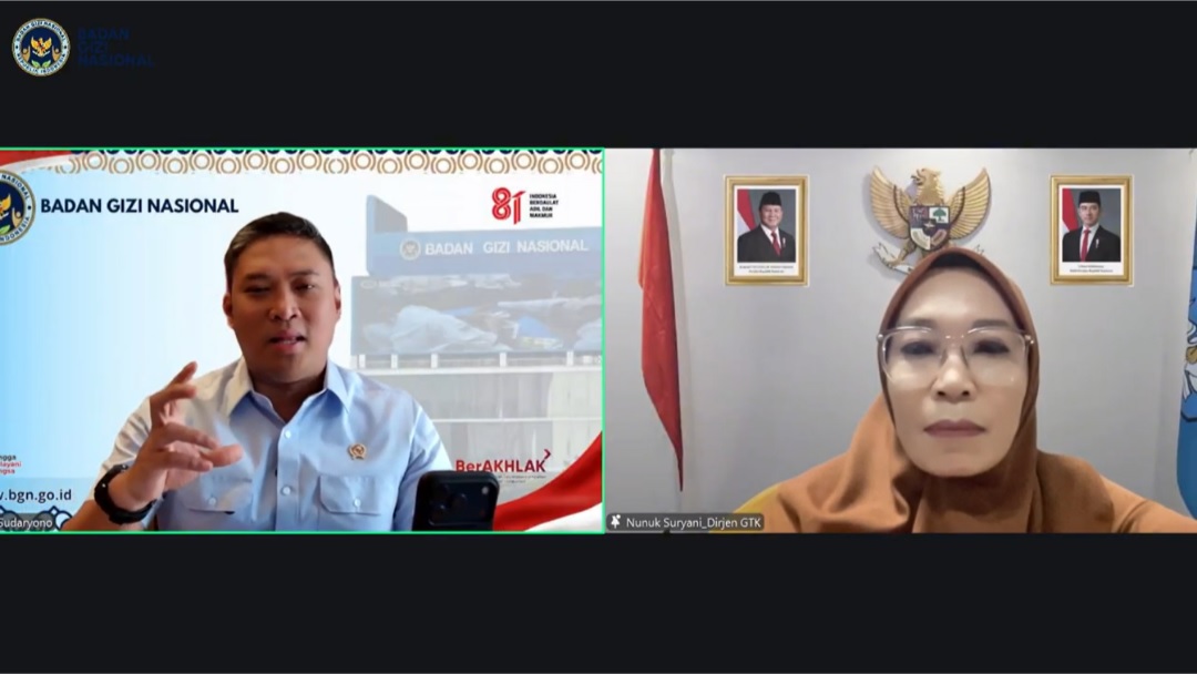 : Kepala BGN Sudaryono memimpin rapat koordinasi tata kelola dan penyelenggaraan MBG di sekolah secara daring, Sabtu (8/8/2026). (Dok. BGN)