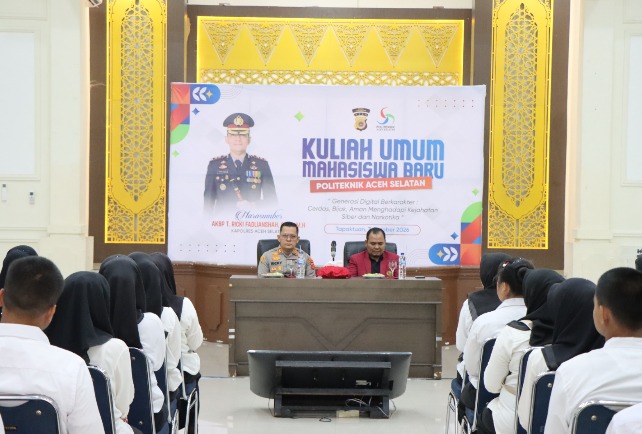 Isi Kuliah Umum, Kapolres Aceh Selatan Edukasi Mahasiswa Poltas tentang Bahaya Narkotika dan Kejahatan Siber