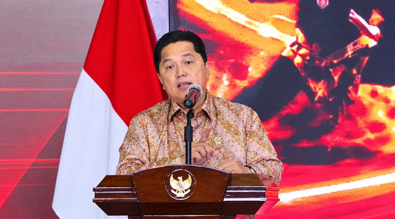 : Menpora Erick Thohir menyampaikan sambutan dalam acara Peluncuran Buku Dampak MotoGP Mandalika 2025 dan Kick-Off Desain Besar Pengembangan Industri Olahraga di Jakarta, Rabu (30/9/2026). (Ismadi Amrin/InfoPublik)