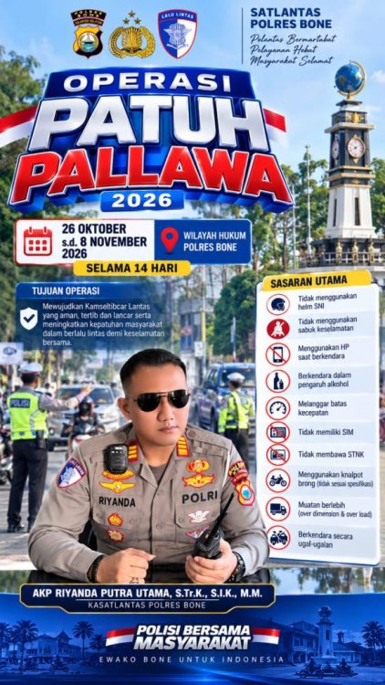 Operasi Patuh Pallawa 2026 Digelar, Polres Bone Sasar Pelanggaran Lalu Lintas
