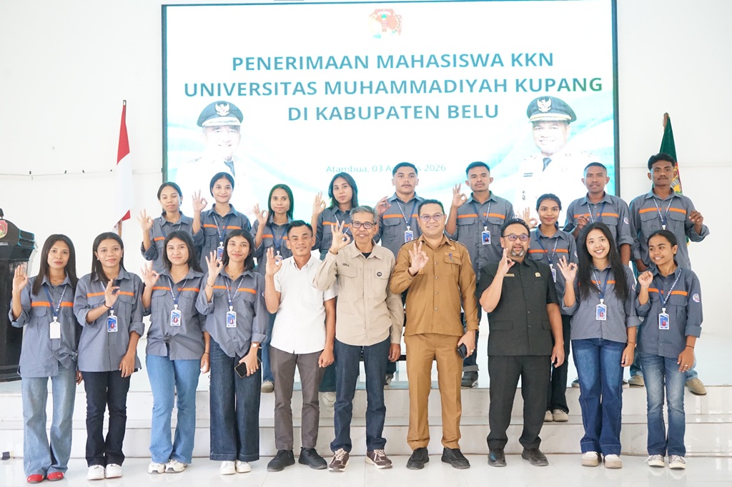 : Pemerintah Kabupaten Belu dalam hal ini Wakil Bupati Belu, Vicente Hornai Gonsalves, menerima 185 Mahasiswa Kuliah Kerja Nyata (KKN) Universitas Muhammadiyah Kupang Tahun 2026, berlangsung di Gedung Wanita Betelalenok Atambua dan dihadiri oleh Ketua DPRD Kabupaten Belu. (foto: MC Belu)
