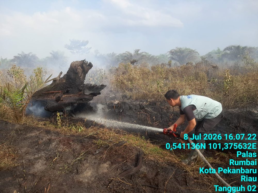 : Tim Badan Peanggulangan Bencana Daerah (BPBD) di Kota Pekanbaru melakukan monitoring terhadap lokasi yang rawan kebakaran lahan.- Foto: Mc.Pekanbaru