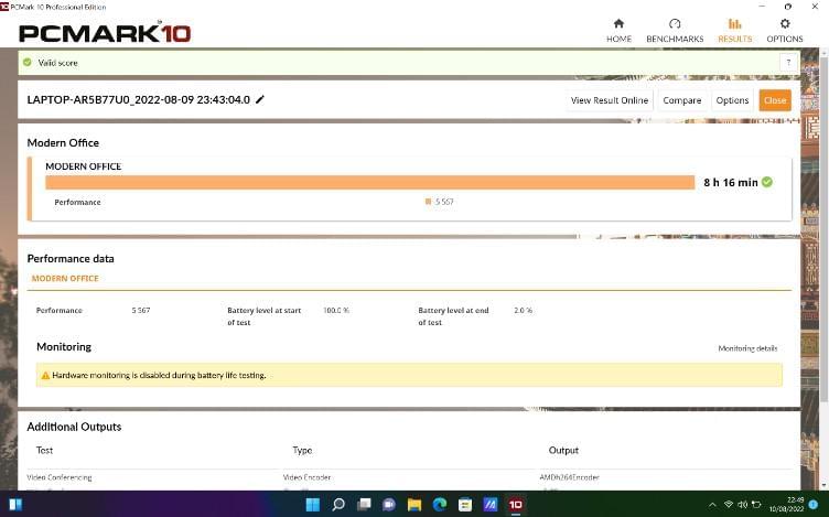 Hasil Pengujian Daya Tahan Baterai ASUS Vivobook Pro 14 OLED (M3400) di Aplikasi PCMARK 10