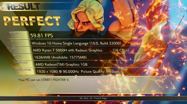 Hasil Pengujian game Street Fighter V pada ASUS Vivobook Pro 14 OLED (M3400)